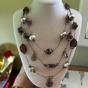 Chic Multi-Strand Beaded Necklace with Brown and Gold Accents